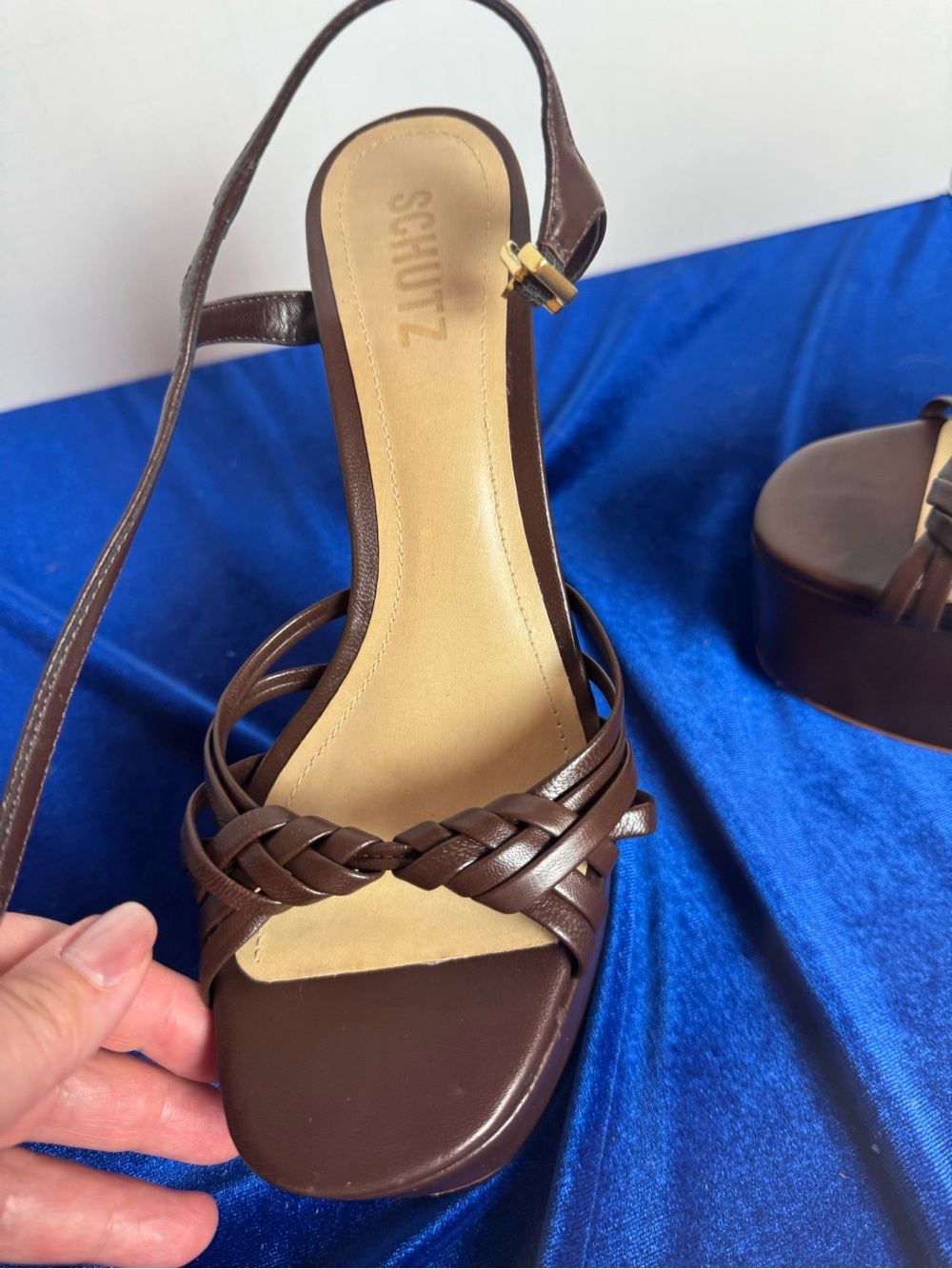 SCHUTZ Tara Brown Braided Platform Sandals with Ankle Strap - Picture 5 of 10